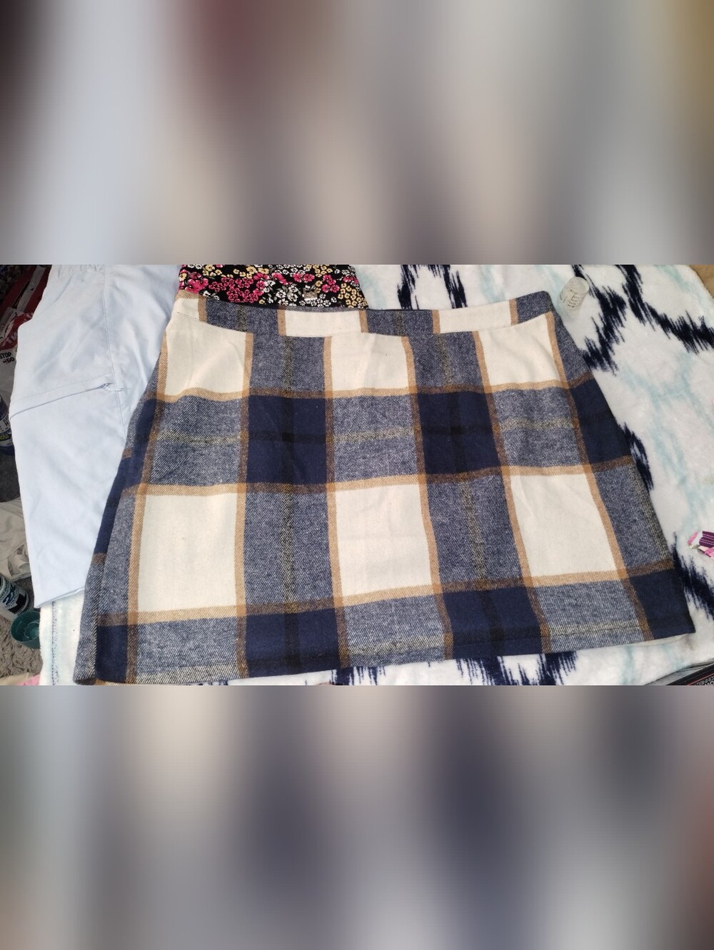 SHEIN Plaid Mini Skirt in Navy, Cream, and Tan NOT A Big